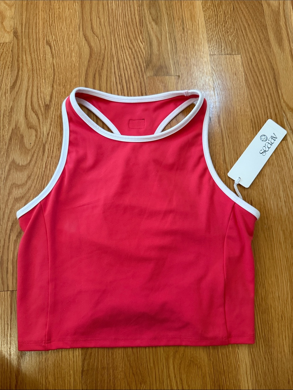 Seaav Crop Tank in coral/white